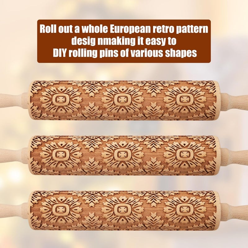 XINBADA 17" Premium Wooden Rolling Pins for Baking with European Embossed Designs | 3mm Deep Springerle Cookie Molds | Christmas Rolling Pin & Baking Gifts for Women | Includes 3-in-1 Cleaning Brush - Image 3